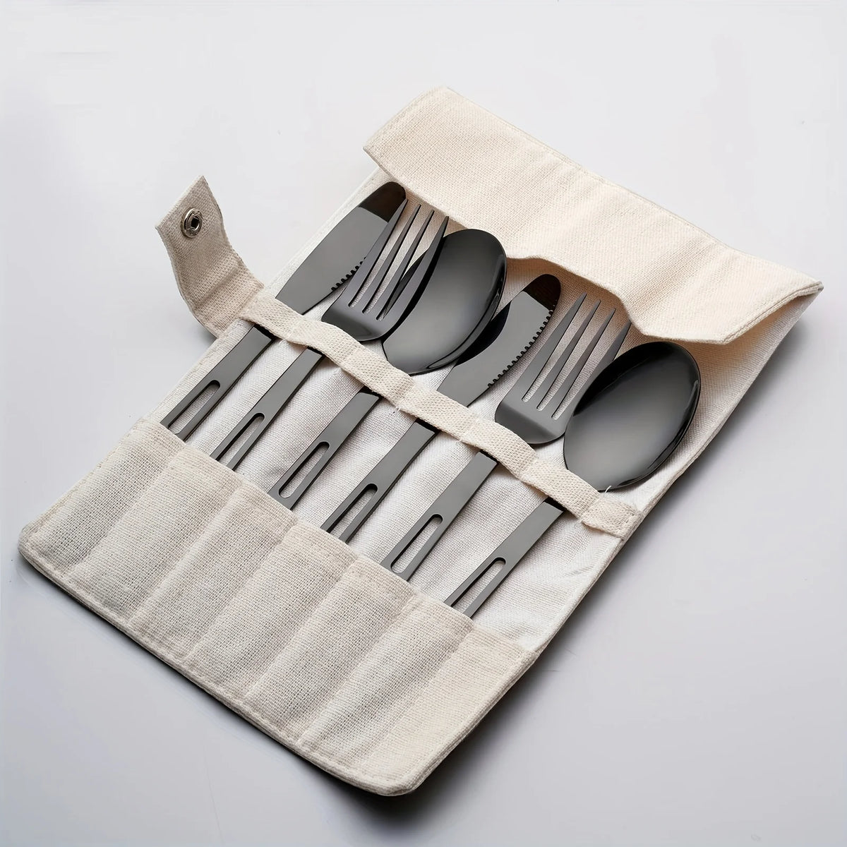 Tableware Set Stainless Steel Portable Cutlery Dinner Knife Fork Spoon 6-Piece Suit with Storage Bag for Travel Camping Flatware