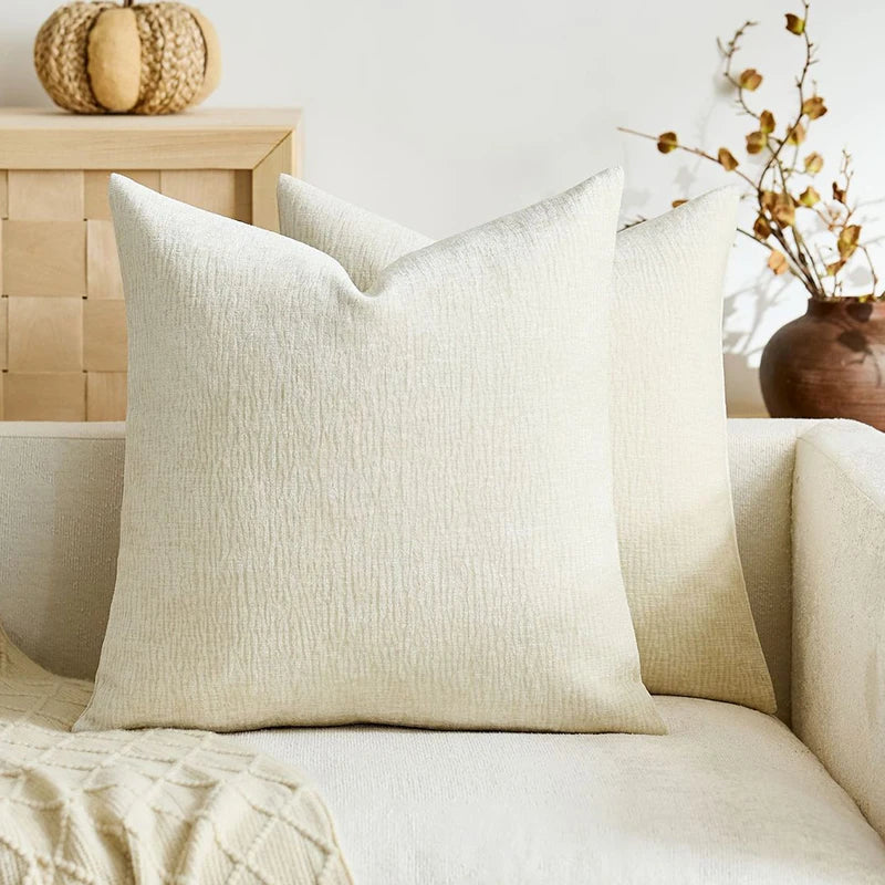Beige Chenille Cushion Cover with Hidden Zipper