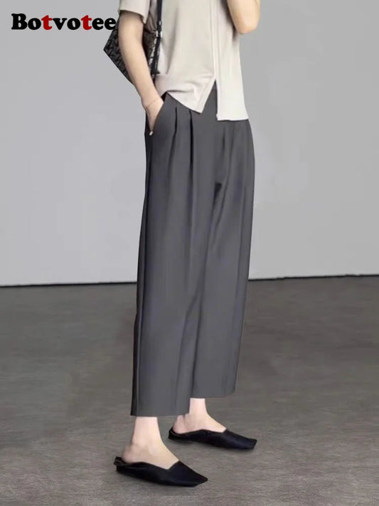 Botvotee Pantalon Harem de bureau pour femme — Pantalon taille haute longueur cheville avec poches
