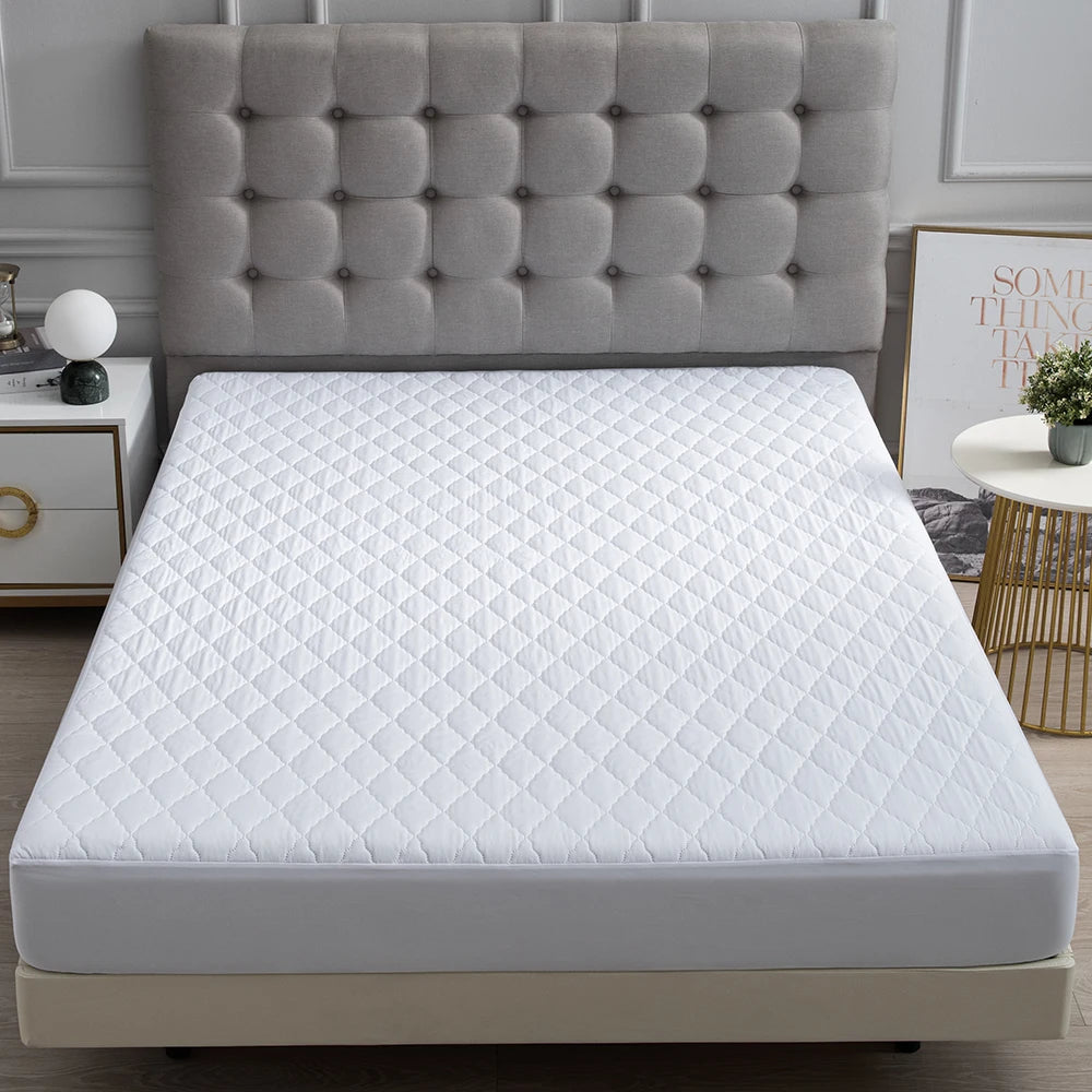 XM-Luvetoria 1pc Fitted Sheet Splash-proof Quilting Bed Cover Bedroom Mattress Protector Solid Color Bed Cover Sheet Soft Polyester Bed Cover