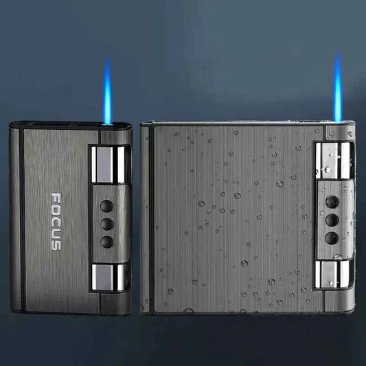 2 in 1 Automatic Cigarette Case with Lighter Compression Moisture Proof Inflatable Lighter Smoking Accessories Gadgets for Men