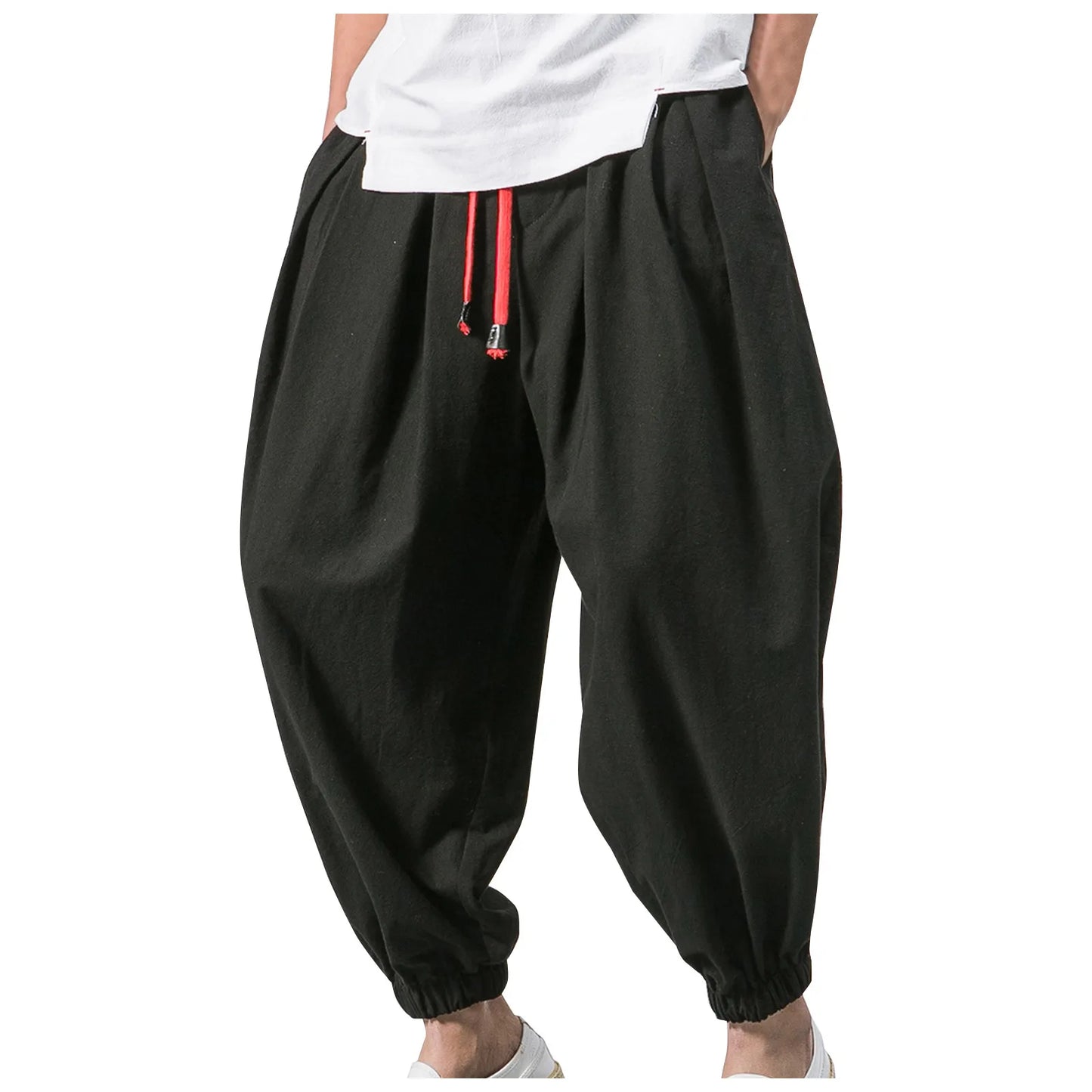 Men's Oversize Linen Harem Pants — Loose Wide Leg Casual Sweatpants Plus Size