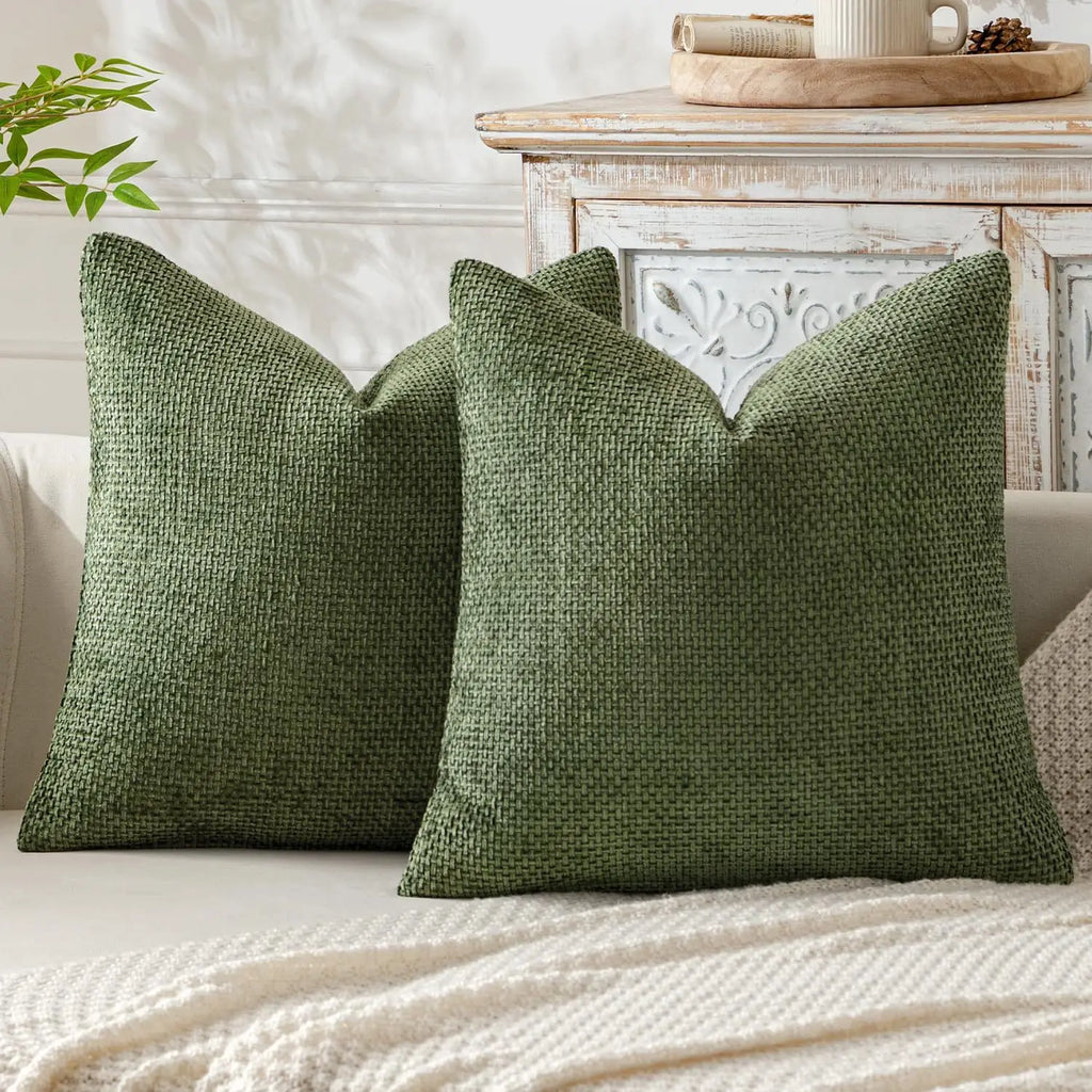 Dark Green Chenille Decorative Cushion Cover