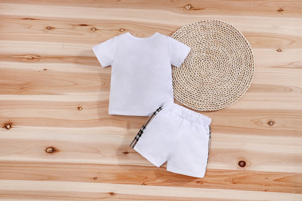 Checked Bear Print Tee & Shorts 2-Piece Set