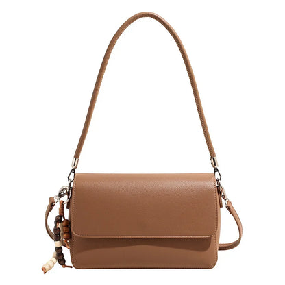 Nude Pebbled Leather Flap Crossbody, Minimalist Design