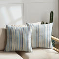 Blue Boho Striped Chenille and Linen Cushion Cover