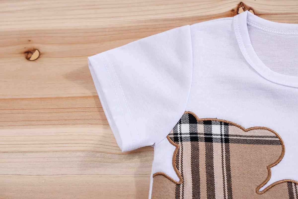Checked Bear Print Tee & Shorts 2-Piece Set