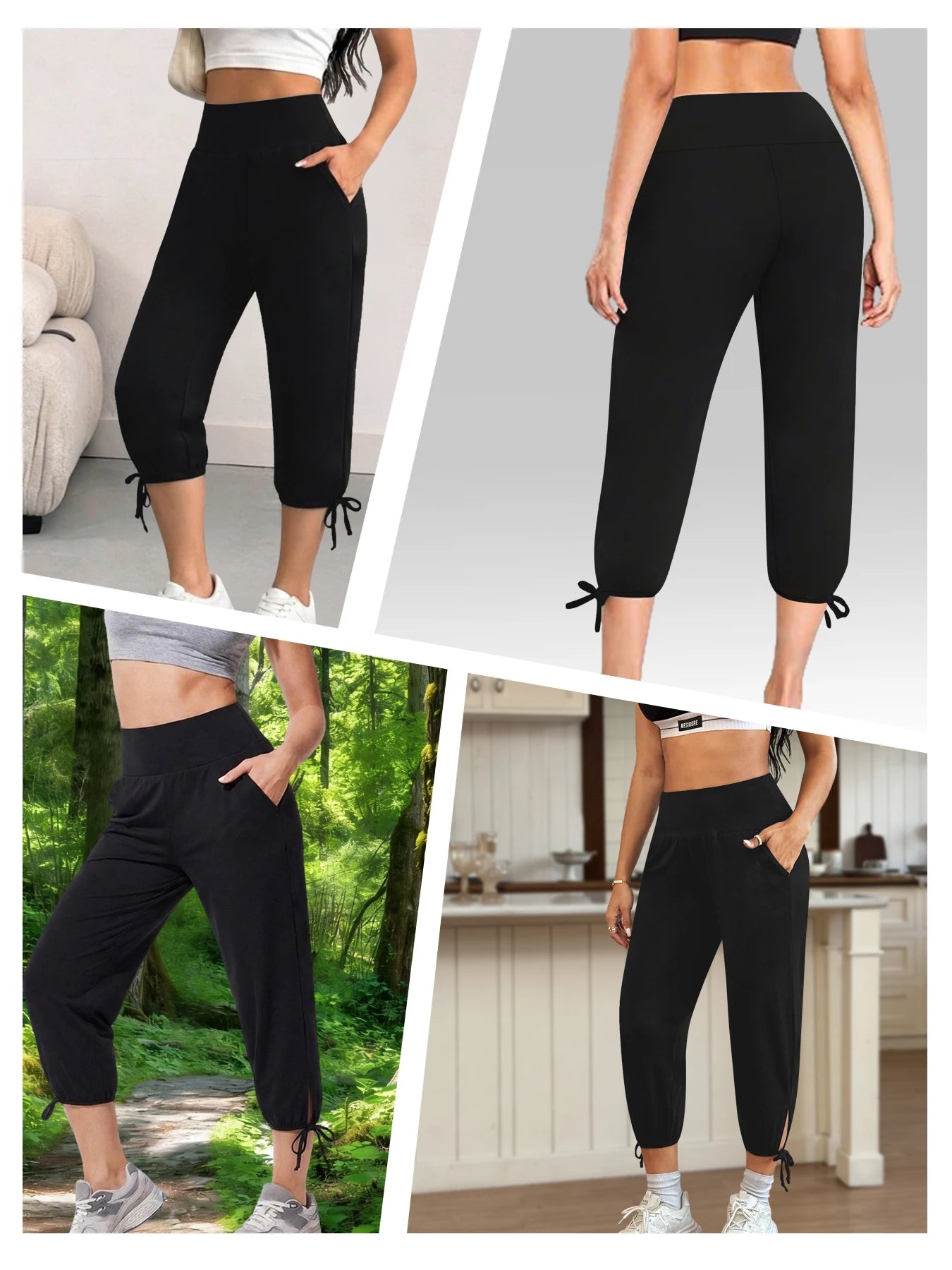 Women's Loose Capri Yoga Pants — Soft Elastic Joggers with Side Pockets