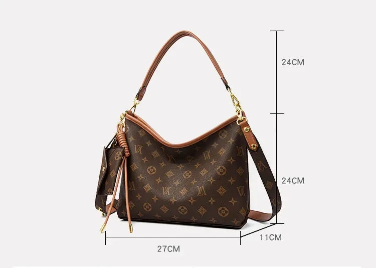 Vintage Canvas Hobo Tote with Mini Coin Bag Charm