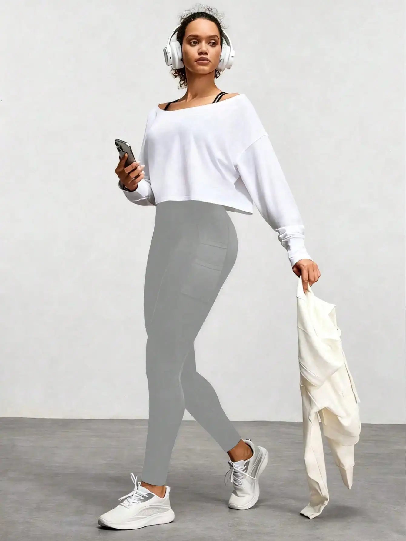 Women's High Waist Elastic Yoga Pants with Side Pockets — Casual Running Fitness Trousers