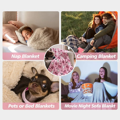 Halloween Throw Blanket Ghost Fleece Flannel Blanket Goth Halloween Soft Cozy Plush Blankets for Couch Bed Sofa Pink Spooky Decor 60"X50"