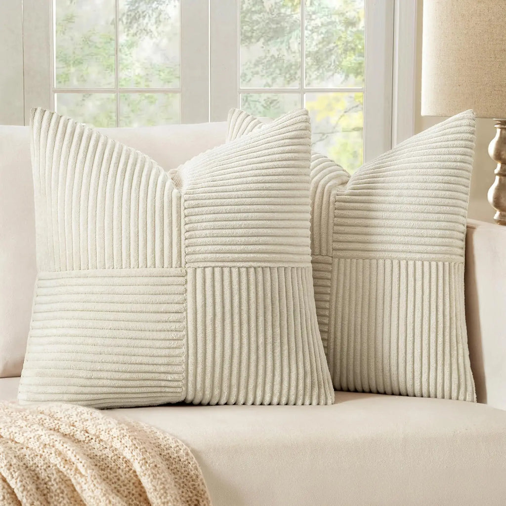 Striped Patchwork Corduroy Cushion Cover