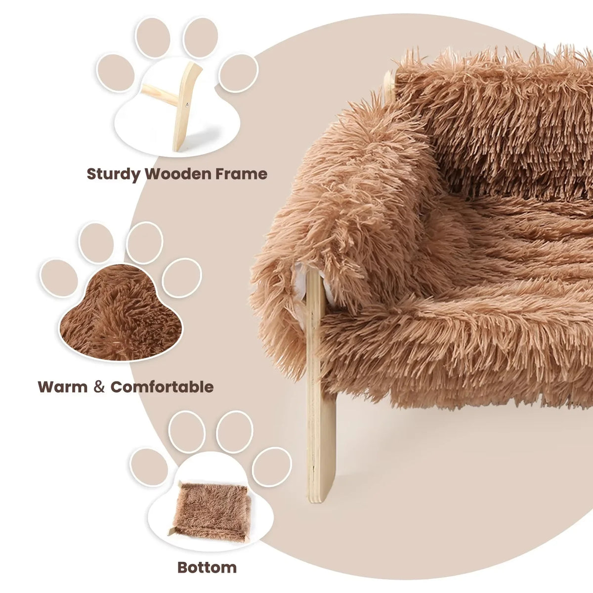 Large Cat Sofa Bed, Raised Design with Wooden Legs