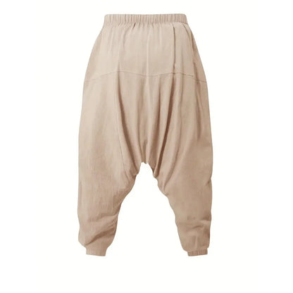 Men's Cotton Linen Harem Joggers — Drop Crotch Loose Fit Breathable Streetwear Pants