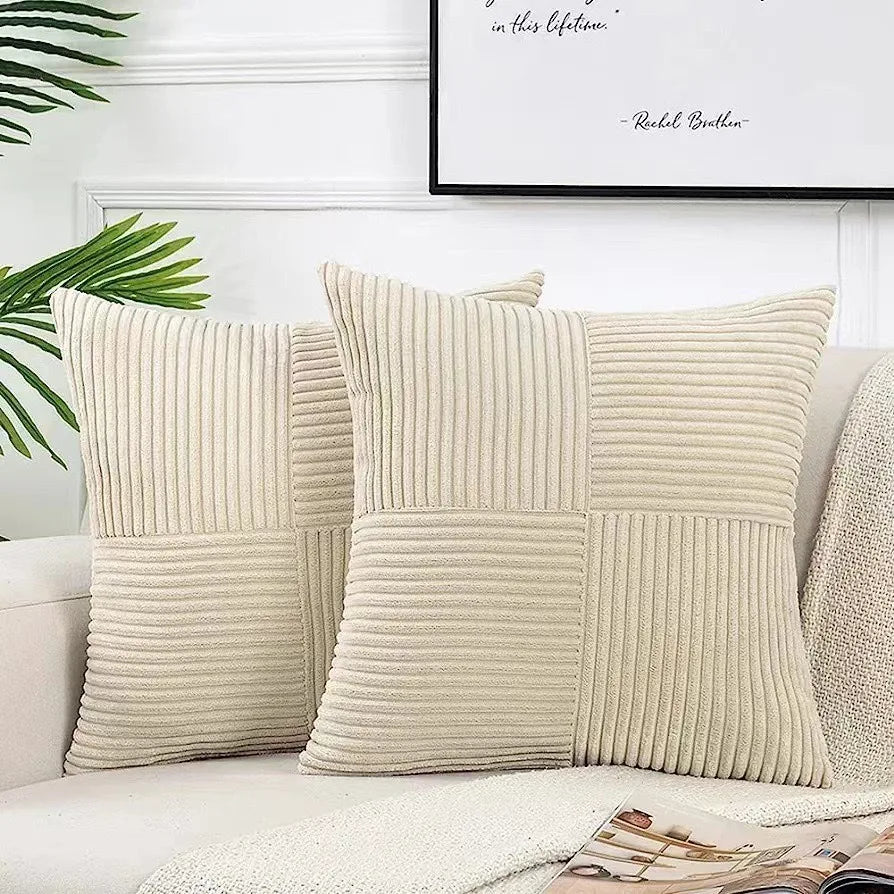 Striped Patchwork Corduroy Cushion Cover