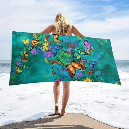 Colorful Butterfly Print Beach Towel Sun Protection Windproof Quick Dry