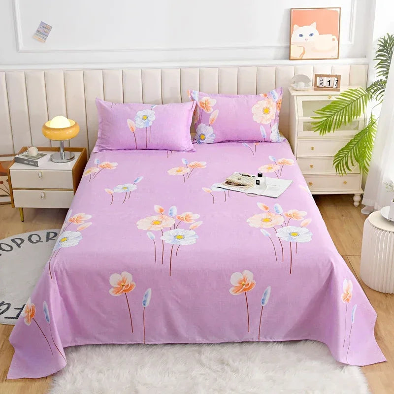 Red Floral Printed Flat Bed Sheet | Single-King
