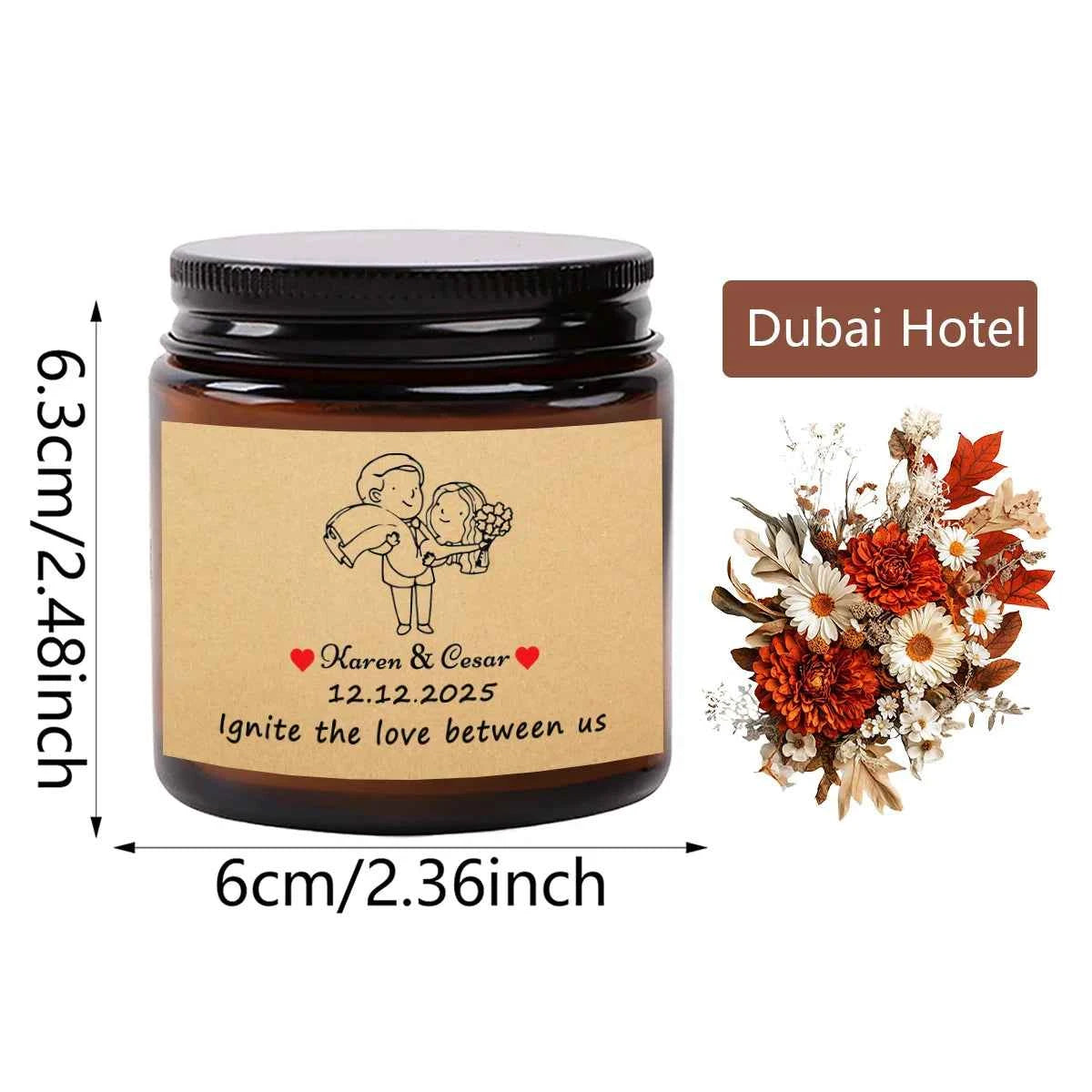 2.4-ounce custom souvenir personalized scented candles, an excellent gift for birthday parties and weddings.