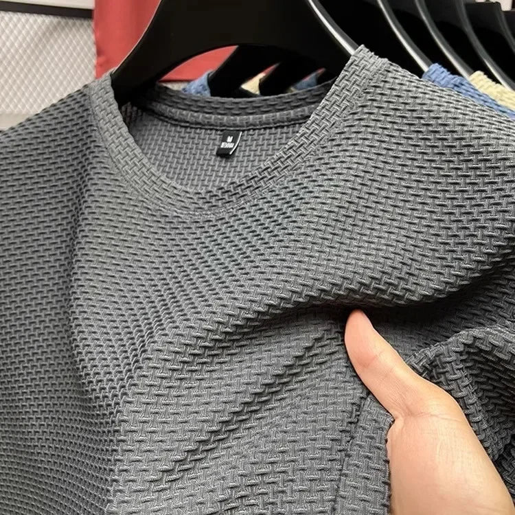 Men's Bamboo Ice Silk T-Shirt — Slim Fit Stretch Mesh Crew Neck Summer Top