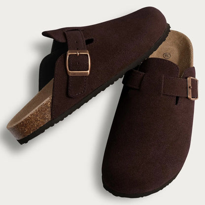 Men’s Suede Clogs — Soft Leather Cork Sandals with Arch Support