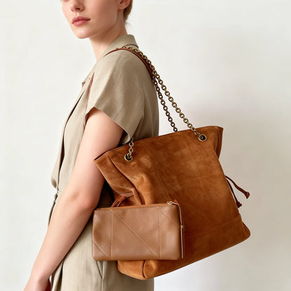 Slim Genuine Leather Chain Handbag, Lightweight