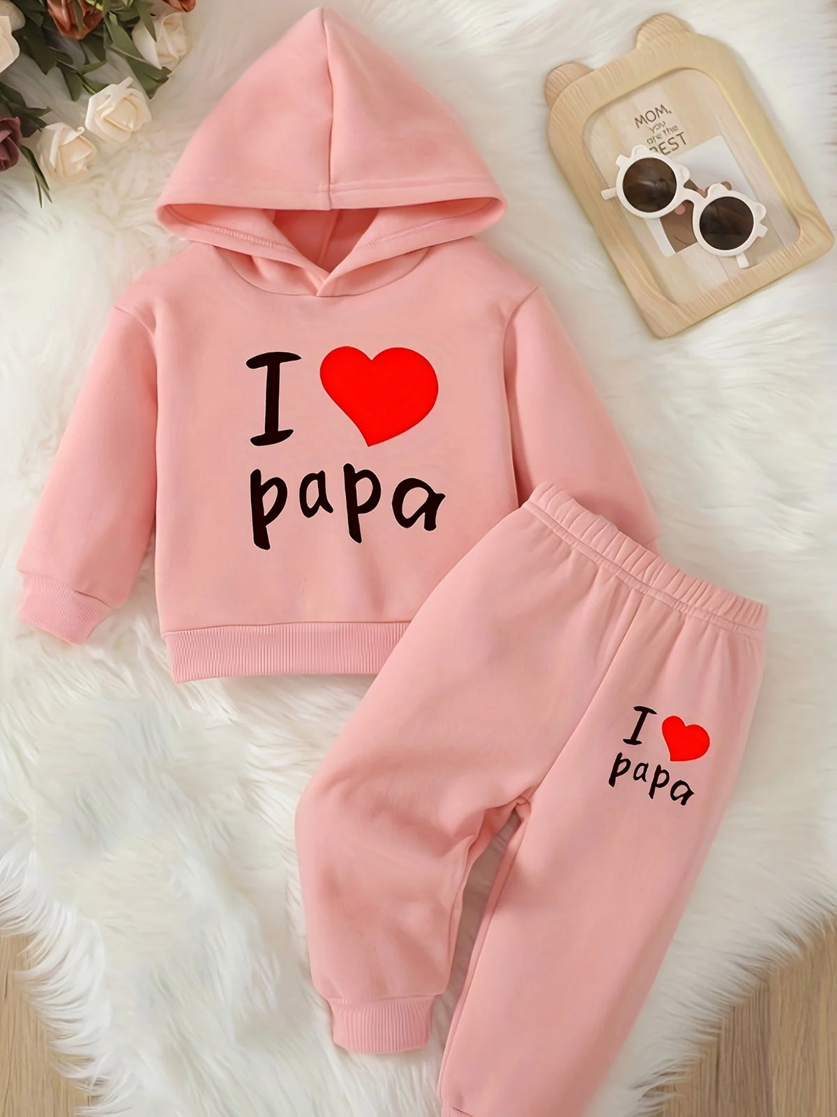 Newborn baby girl's English printed fleece hoodie and sporty casual pants are suitable for outdoor use