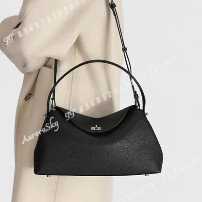 Retro Cowhide Leather Tote, Large Capacity Shopping Bag