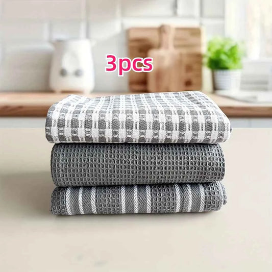3pcs/set Solid Color Waffle Premium Kitchen Towel Set Suitable for Wiping Dishes Absorbent Tea Towel Kitchen Dish Towel