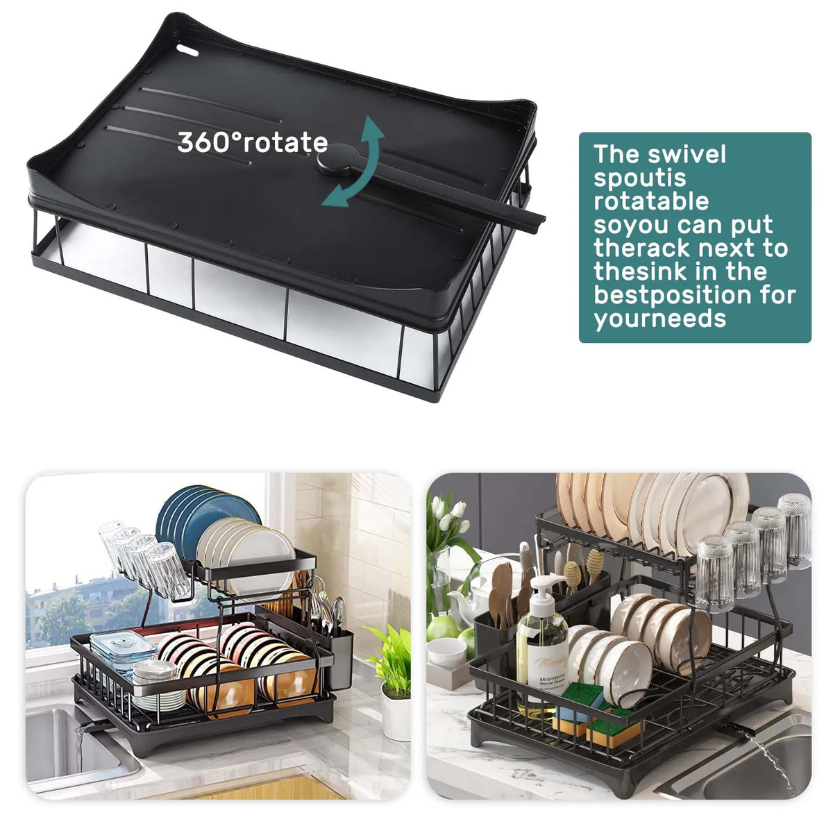 Large 2-Tier Dish Drying Rack, Removable Trays