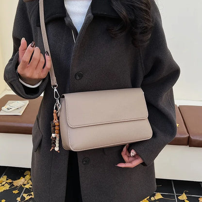 Nude Pebbled Leather Flap Crossbody, Minimalist Design