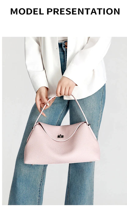 Retro Cowhide Leather Tote, Large Capacity Shopping Bag