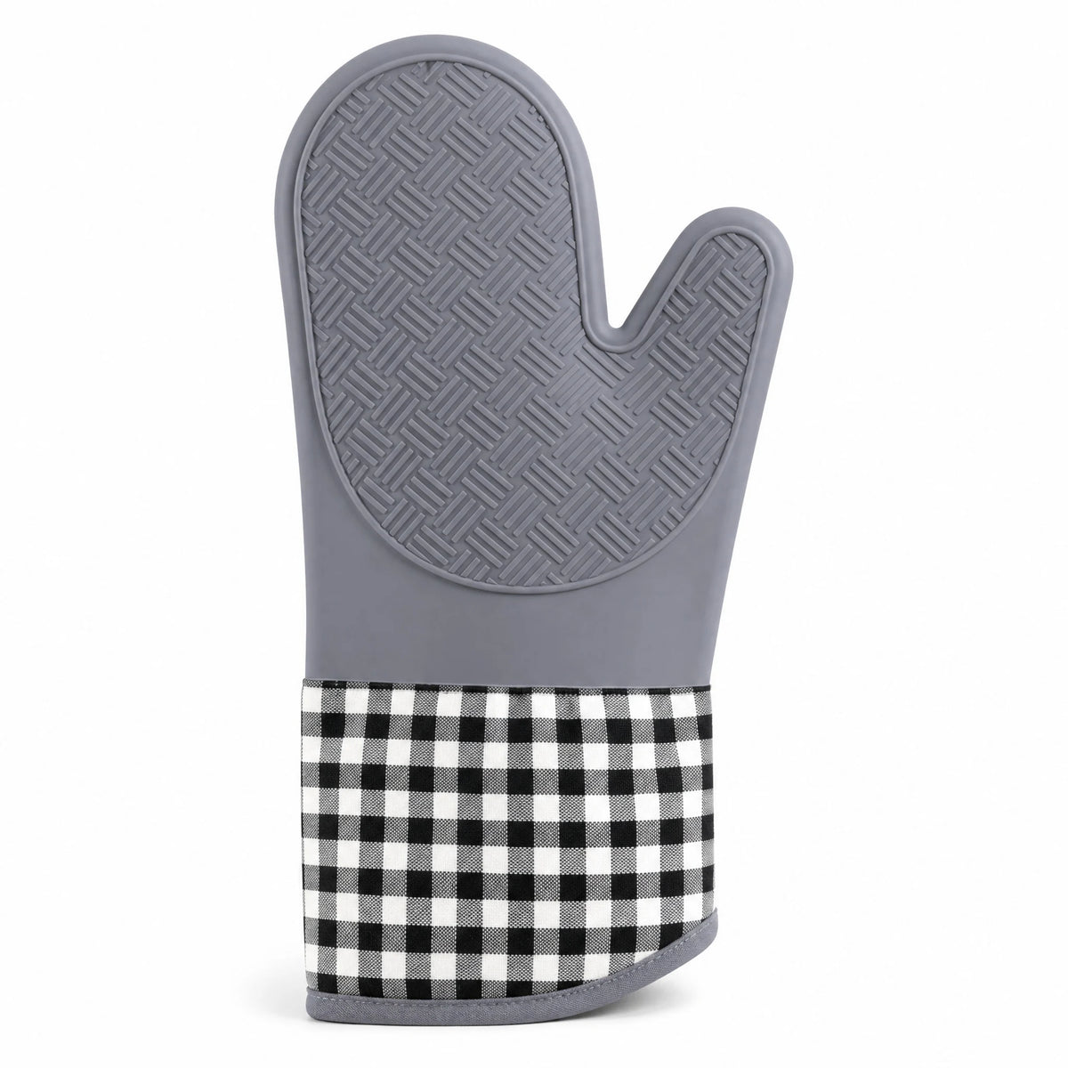 Heat Resistant Silicone Oven Mitt with Cotton Cuff for Baking, BBQ and Microwave