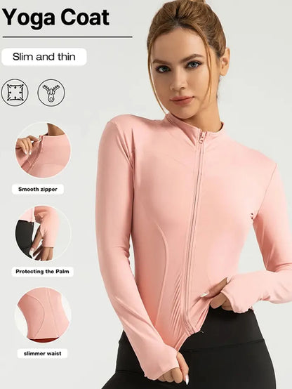 Professional elastic quick-drying sports jacket women's spring and summer yoga top tight slimming running cycling and fitnes