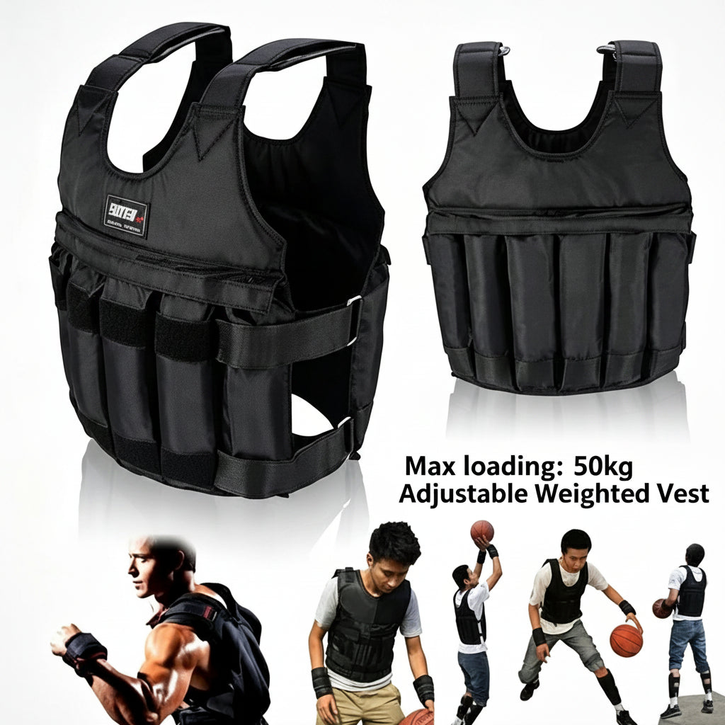Adjustable Weighted Vest for Men And Women, Heavy Duty Weighted Vest, Black Oxford Fabric, for Strength Training, Cardio - Ergonomic Design, Muscle Building, Running Gear, Outdoor Fitness (Weight Plates Not Included)