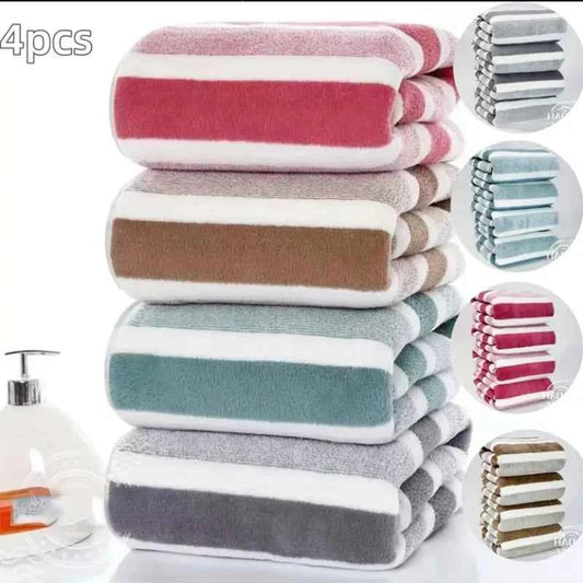 4pcs Striped Bath Towel Set Absorbent & Quick-drying Showering Towels Super Soft & Skin-friendly Bathing Towel For Home Bathroom