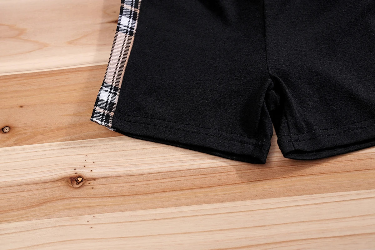 Checked Bear Print Tee & Shorts 2-Piece Set