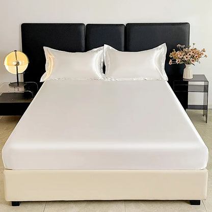 Solid Color Fashion Satin Fitted Sheet Rayon Mattress Cover with Elastic Band Bed Sheet for Bedding 140x200 160x200 180x200cm