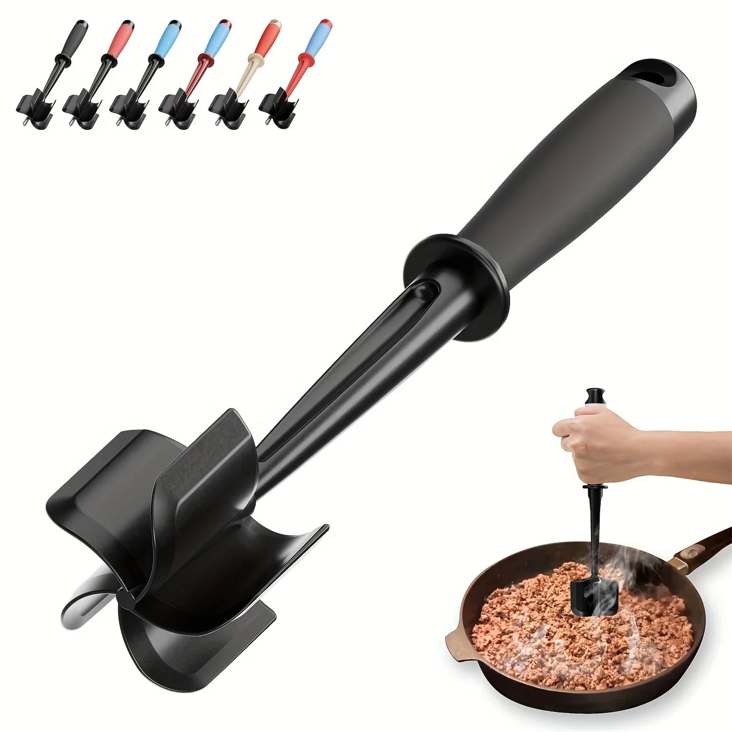 5-Blade Meat Chopper & Masher – Heavy Duty Non-Stick Ground Meat Tool for Burgers & Hash Browns