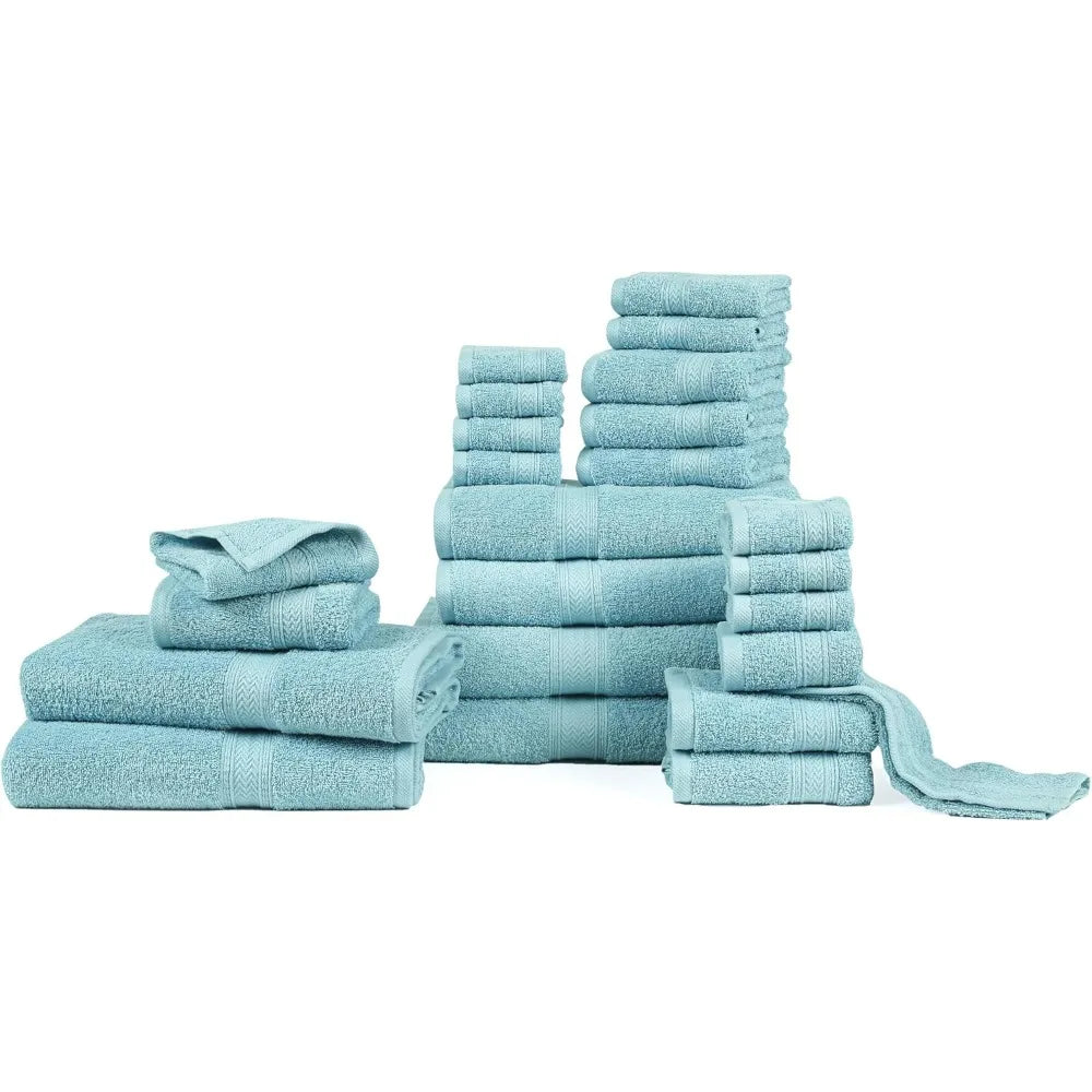 24 Piece Bath Towels Set for Bathroom- 100% Cotton 24 PC Bulk Pack Hotel