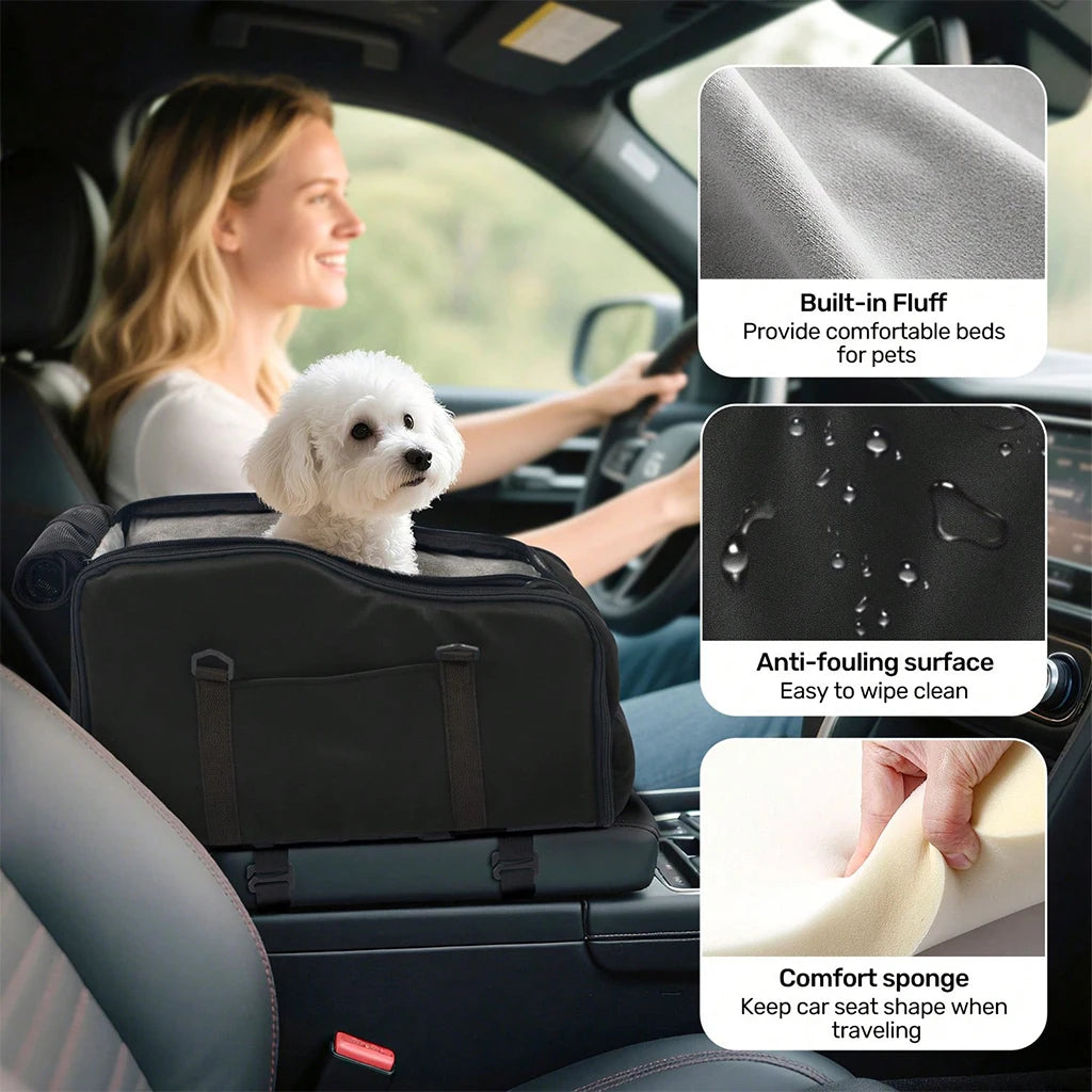 Portable Pet Car Seat with Safety Leash, Up to 12 lbs