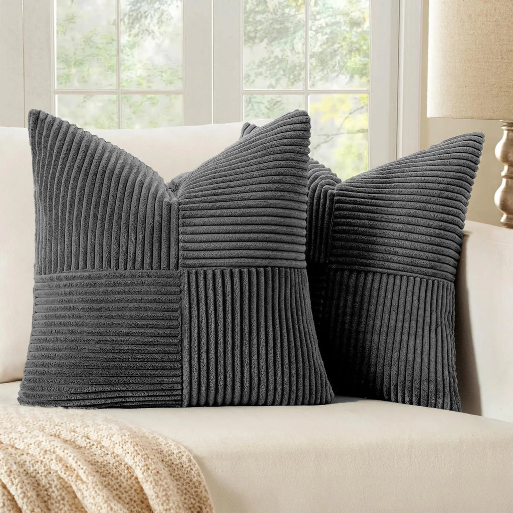 Striped Patchwork Corduroy Cushion Cover