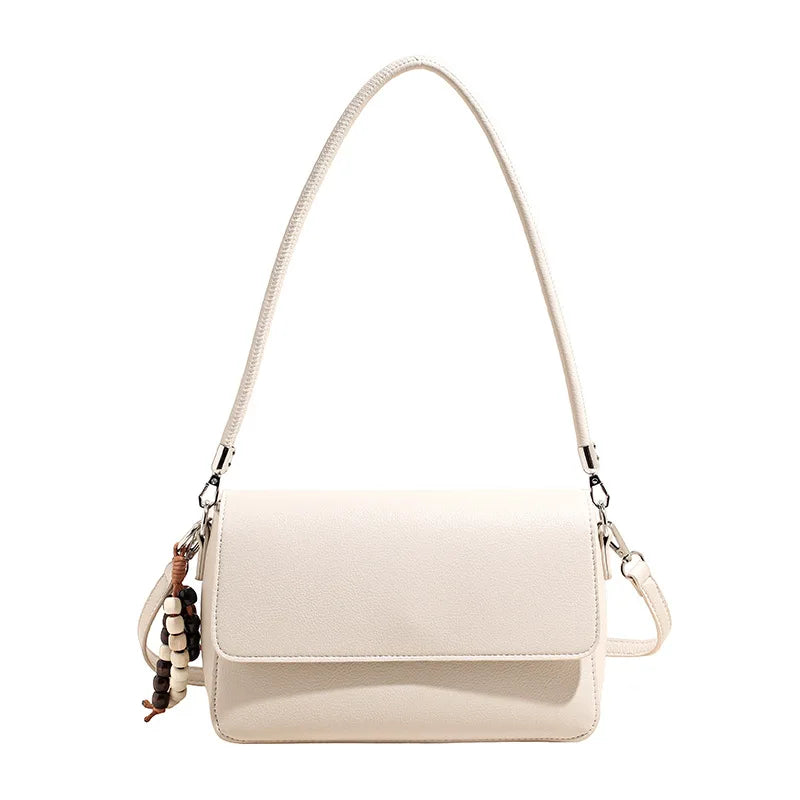 Nude Pebbled Leather Flap Crossbody, Minimalist Design