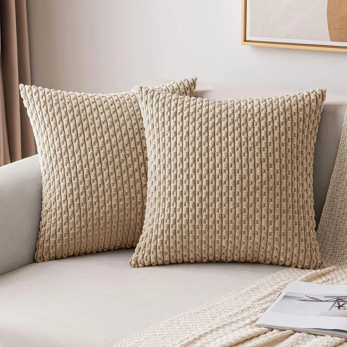 Burnt Orange Striped Corduroy Cushion Cover