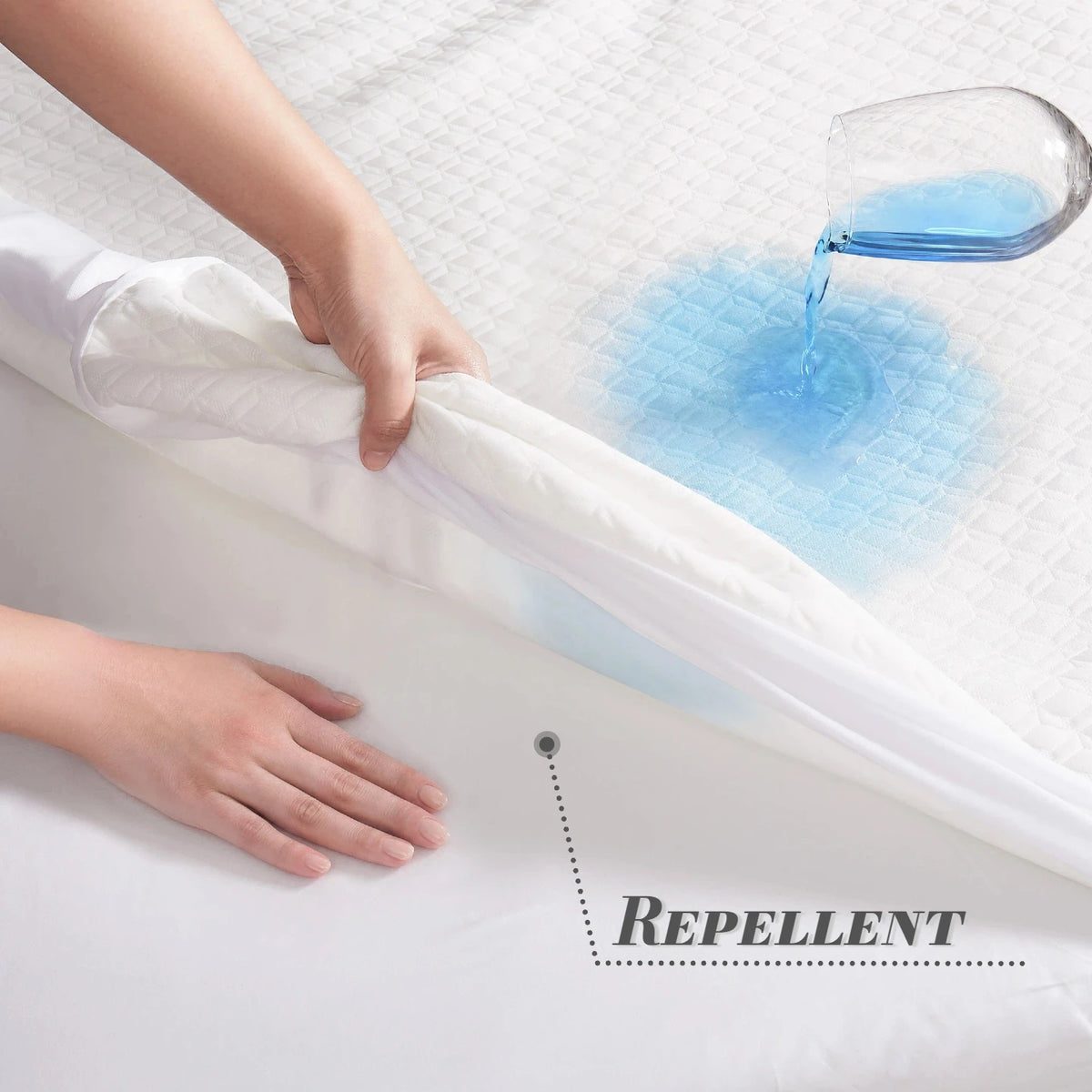 Solid Waterproof Fitted Sheet 15 Inch Deep Pocket Ultra Soft Elastic Bed Mattress Protector Cover Wrinkle‑Resistant Bed For Standard Size Beds