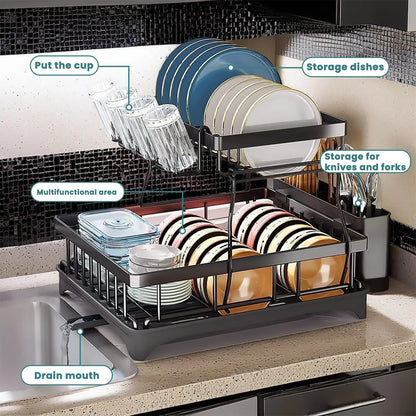 Large 2-Tier Dish Drying Rack, Removable Trays
