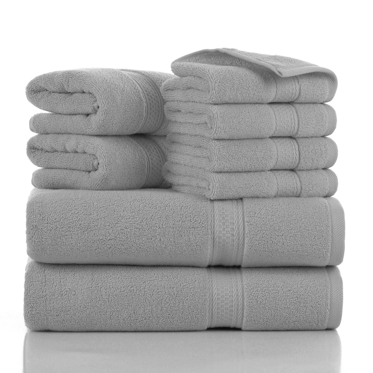 Towels 8 Piece Majestic Plush Luxury Towel Set, Cotton, Grey | Majestic - Bath Towel Set