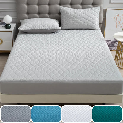 XM-Luvetoria 1pc Fitted Sheet Splash-proof Quilting Bed Cover Bedroom Mattress Protector Solid Color Bed Cover Sheet Soft Polyester Bed Cover