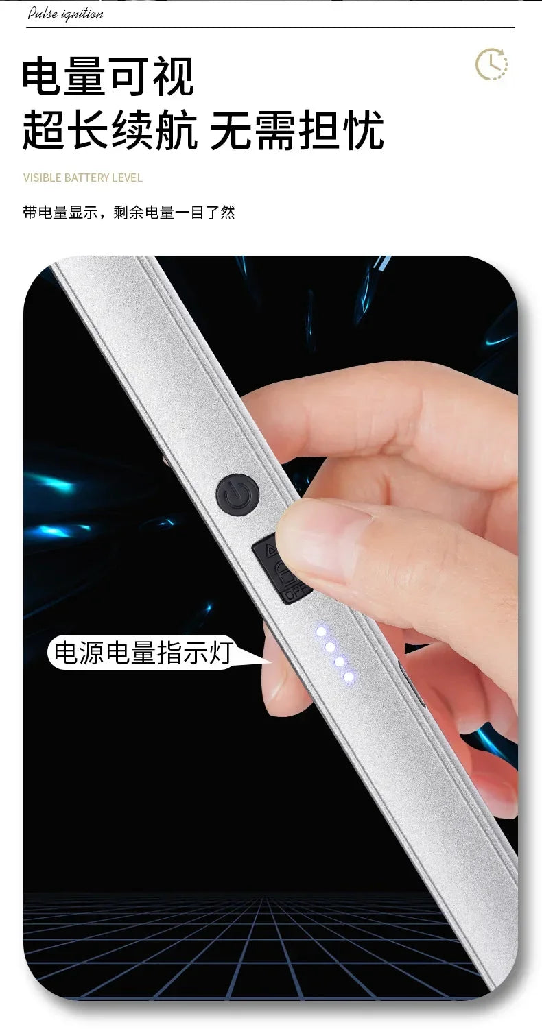 Windproof USB Electric Lighter with Safety Lock & LED Battery Display