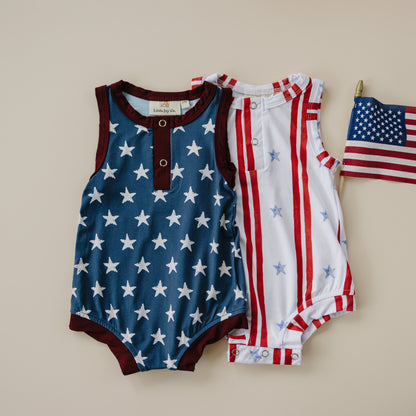 Navy Stars Henley Bamboo Romper