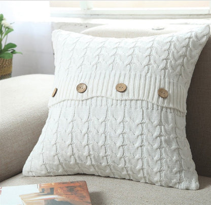 Cable knit throw pillow cover with 3 buttons closure, cover only size 18"x18"